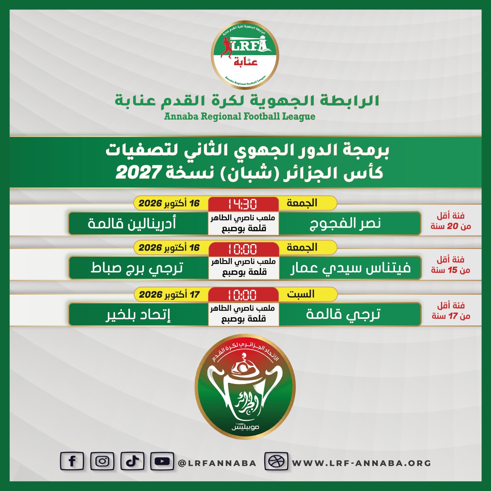 تعديل في مباريات كأس الجزائر للفئات الشبانية
