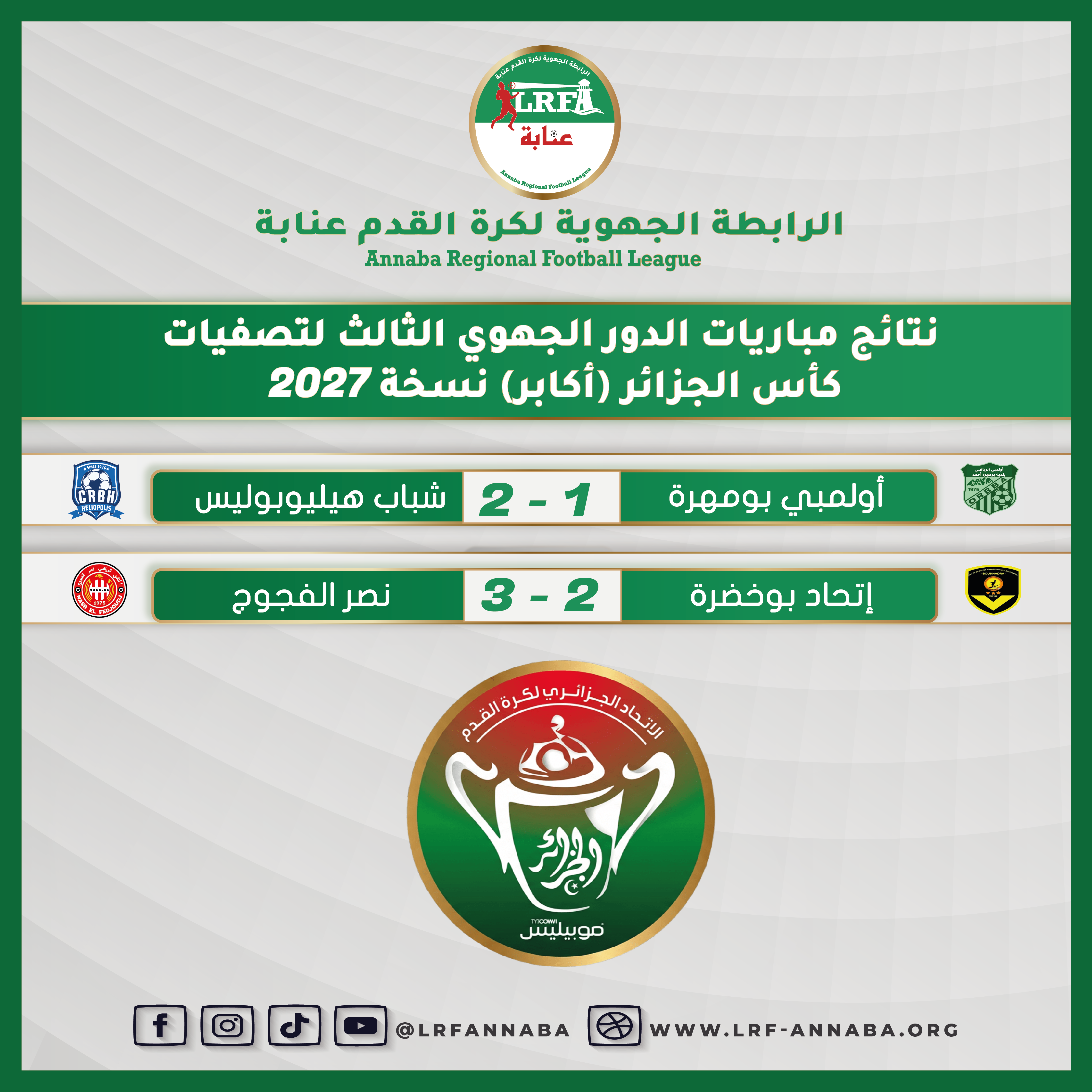 نتائج مباريات الدور الجهوي الثالث أكابر ليوم الجمعة 16 أكتوبر 2026